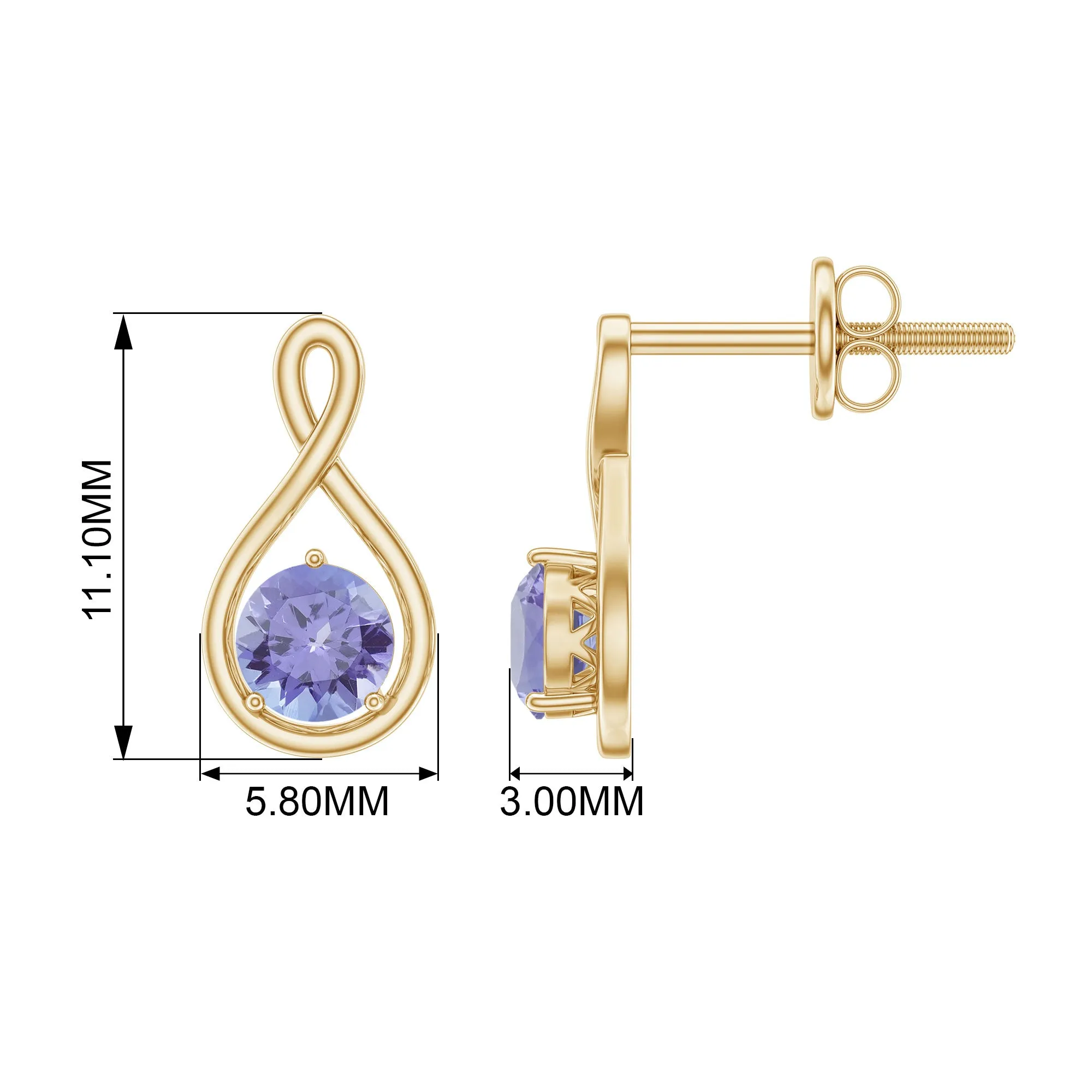 1/2 CT Round Shape Tanzanite Infinity Stud Earring for Women