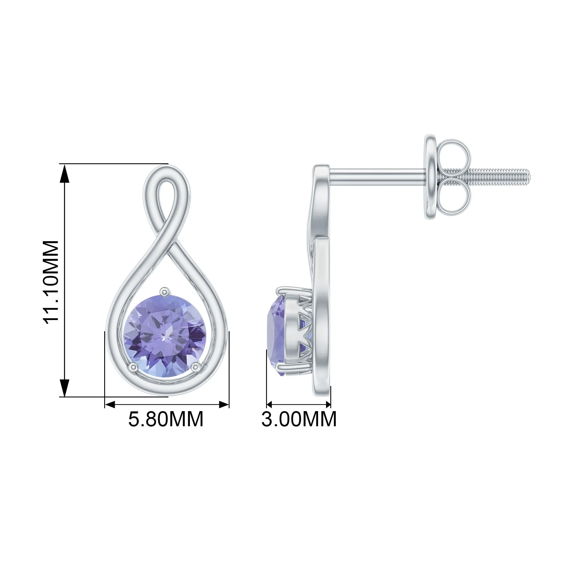 1/2 CT Round Shape Tanzanite Infinity Stud Earring for Women