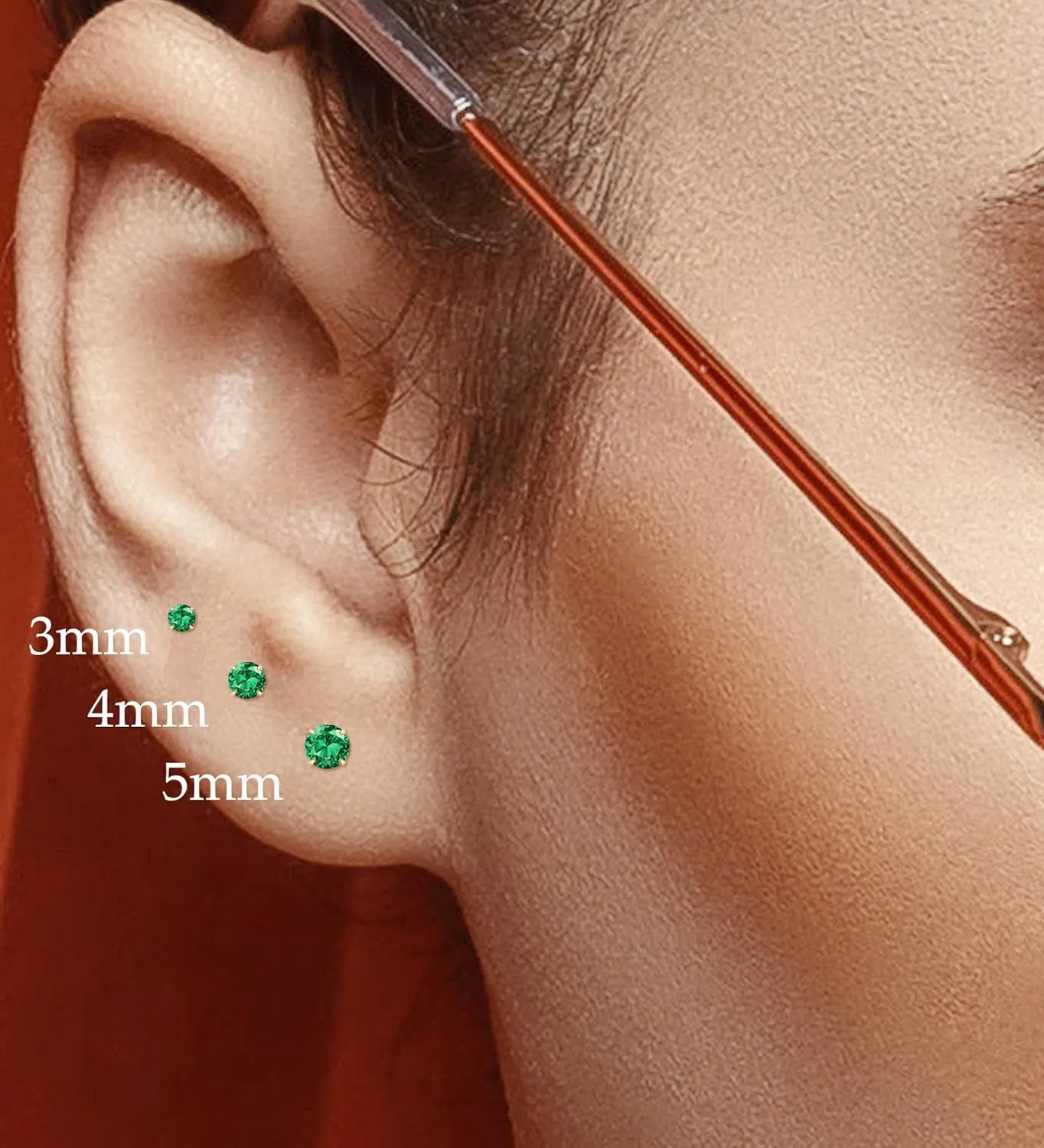 14K Gold CZ Flat Back Earrings for Women Hypoallergenic Cartilage Cubic Zirconia Earrings Studs 20G Handmade Nap Screw Back Earrings for Helix Conch Multiple Piercing Green CZ