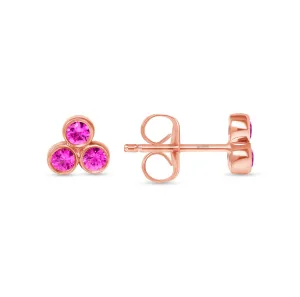 14K Gold Trio Pink Sapphire Stud Earrings