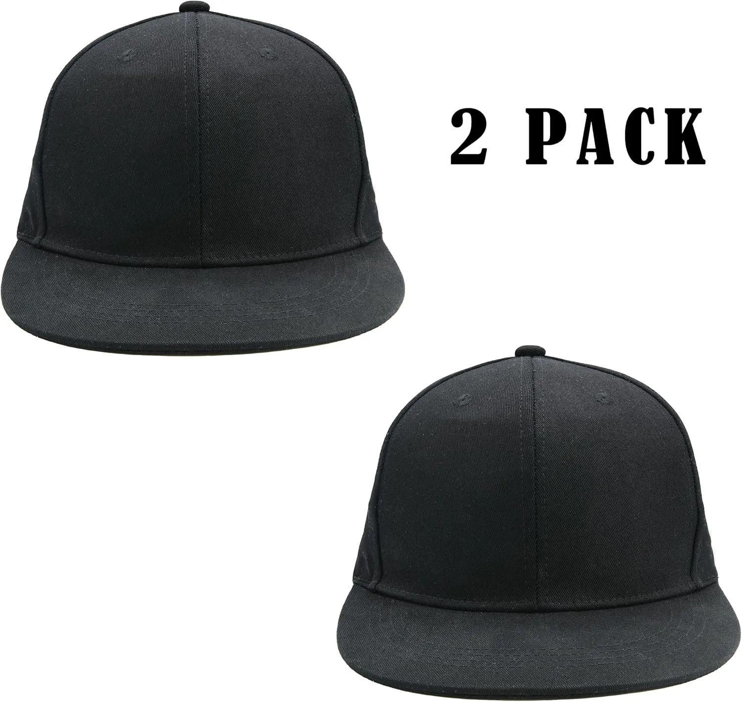 2 Pack Flat Brim Hats for Men, Snapback Hat for Women, 99% Cotton Adjustable Baseball Cap