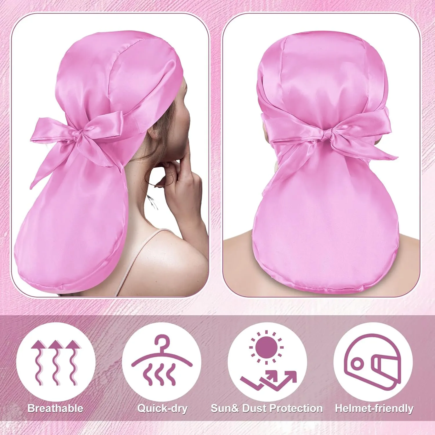 2 Pcs Do Rag for Women Motorcycle Helmet Liner Skull Cap Silk Helmet Hightail Hair Protector Accessories Durag
