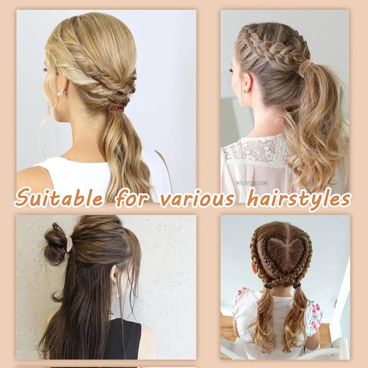 20 PCS Boho Hair Ties, Bracelets Hair Ties for Thick or Thin Hair, 4 Styles Boho Ties for Ponytail Holders, 2.36??Hair Ties No-Damage, Brown