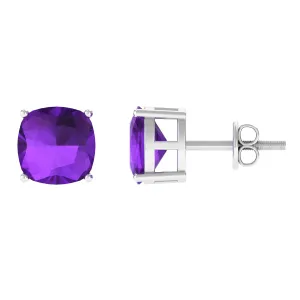 2.50 CT Cushion Cut Amethyst Solitaire Stud Earring