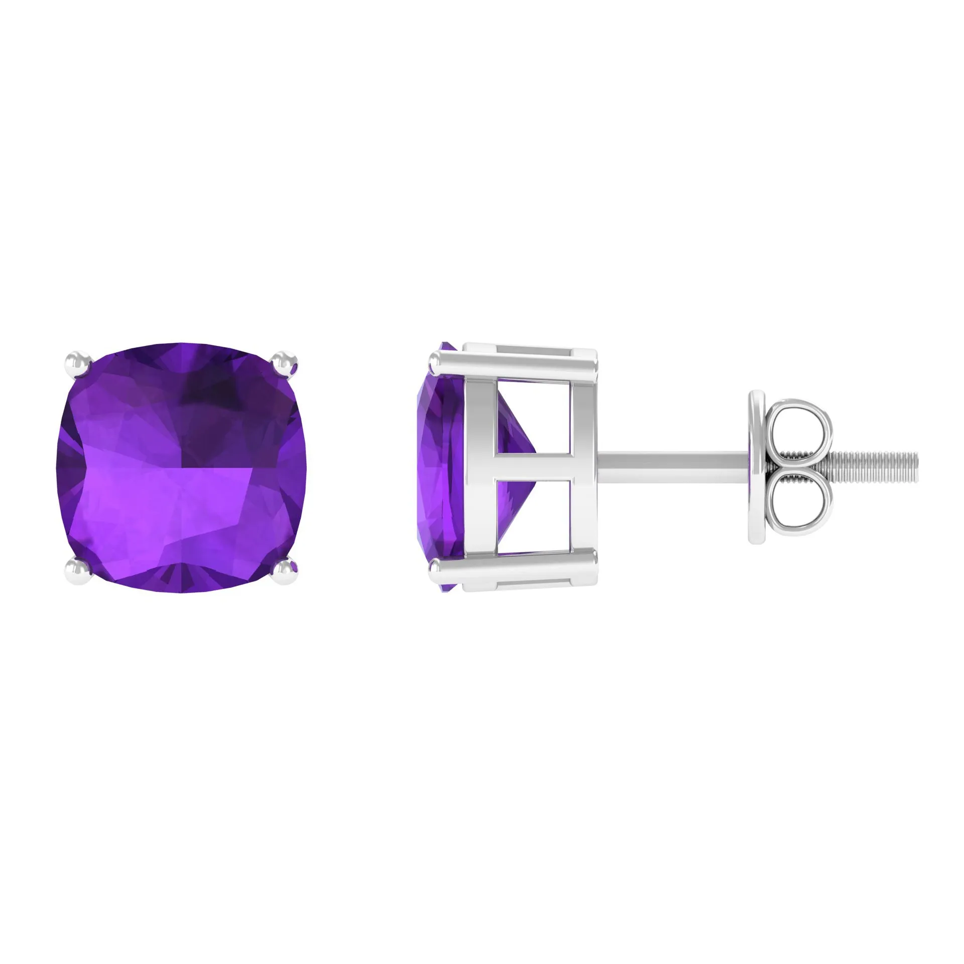 2.50 CT Cushion Cut Amethyst Solitaire Stud Earring