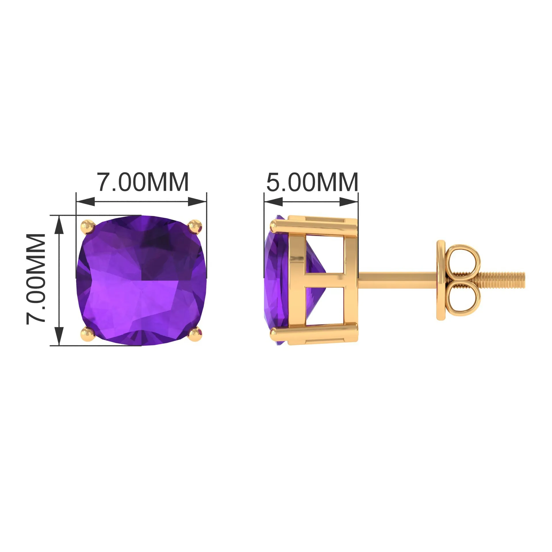 2.50 CT Cushion Cut Amethyst Solitaire Stud Earring