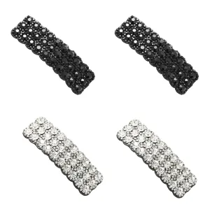 4Pcs Black and Sliver Rhinestone Snap Hair Clips Shining Crystal Clips Rectangular Hairpins DecorativeClips and Barrettes Korean Barrettes Hair Accessories for Party Wedding Daily Girls Hair