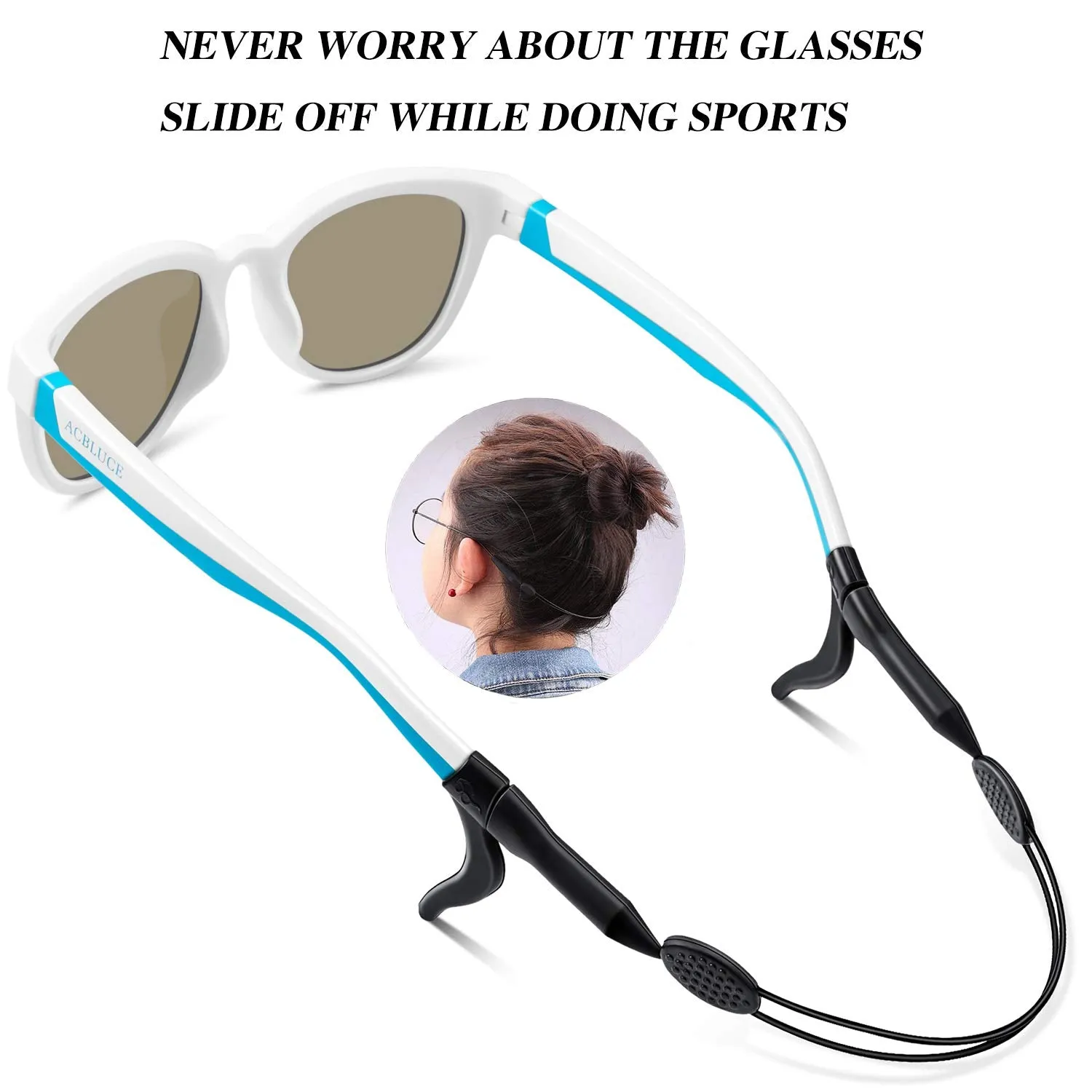 ACBLUCE Kids Polarized Sunglasses Sport TPEE Unbreakable Frame with Adjustable Strap for Boys Girls Age 6-12 Bright Pink/White Frame丨grey Lense