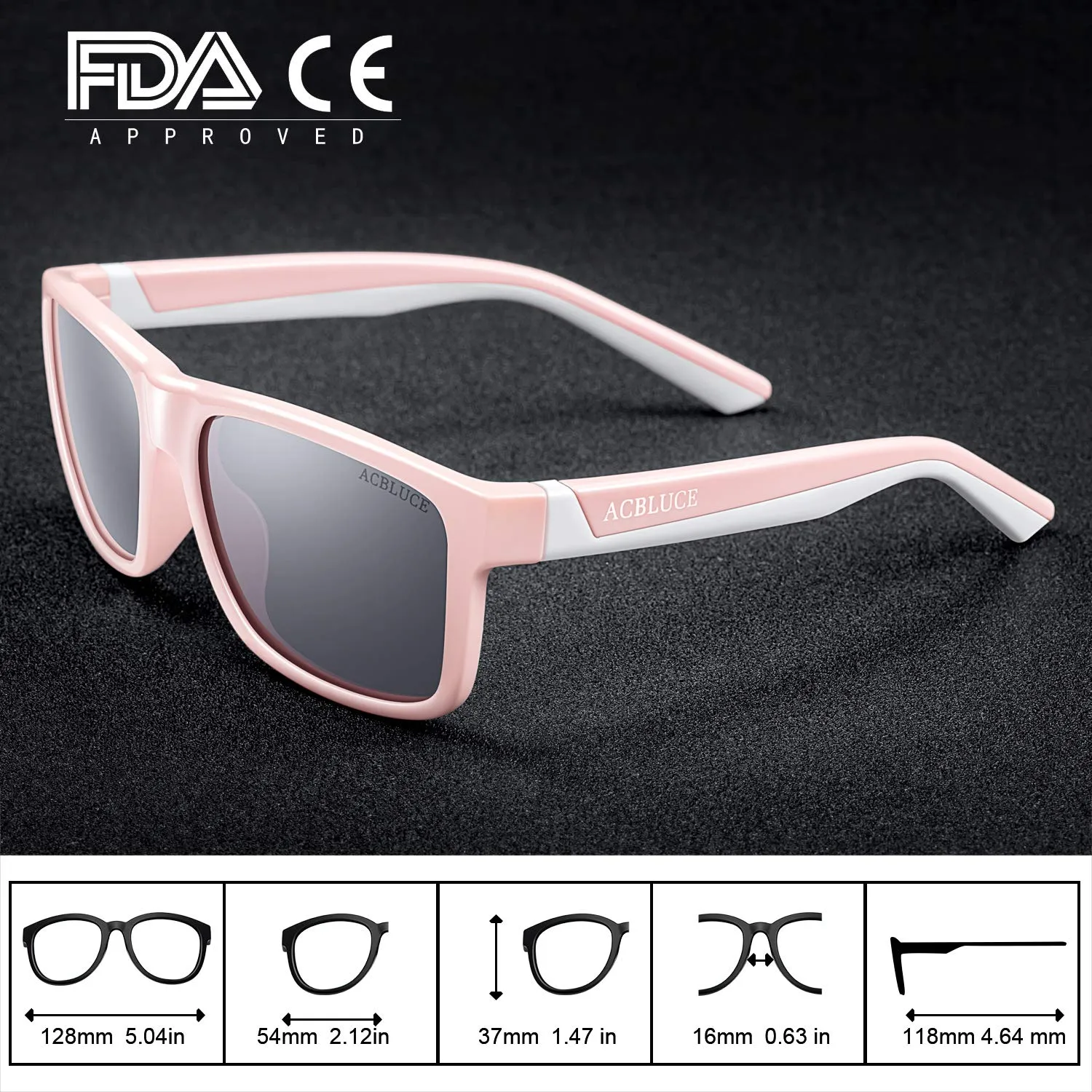 ACBLUCE Kids Polarized Sunglasses Sport TPEE Unbreakable Frame with Adjustable Strap for Boys Girls Age 6-12 Bright Pink/White Frame丨grey Lense