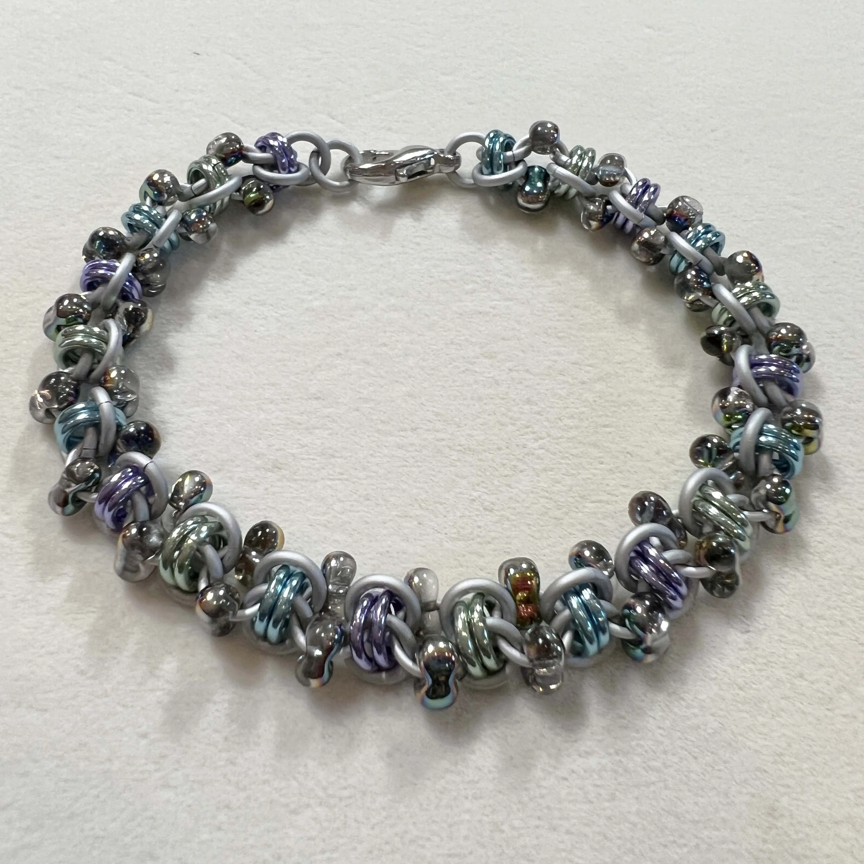 Barrel Weave Farfalle Bead Bracelet with Free video - Iridescent Mermaid