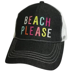 BJ-12 Beach Please Trucker Pony Caps Blk Denim Mesh