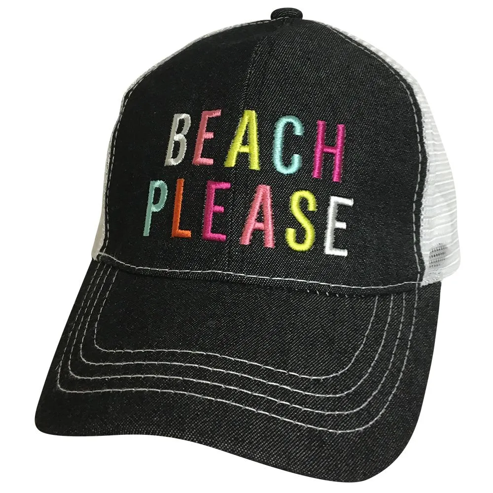 BJ-12 Beach Please Trucker Pony Caps Blk Denim Mesh