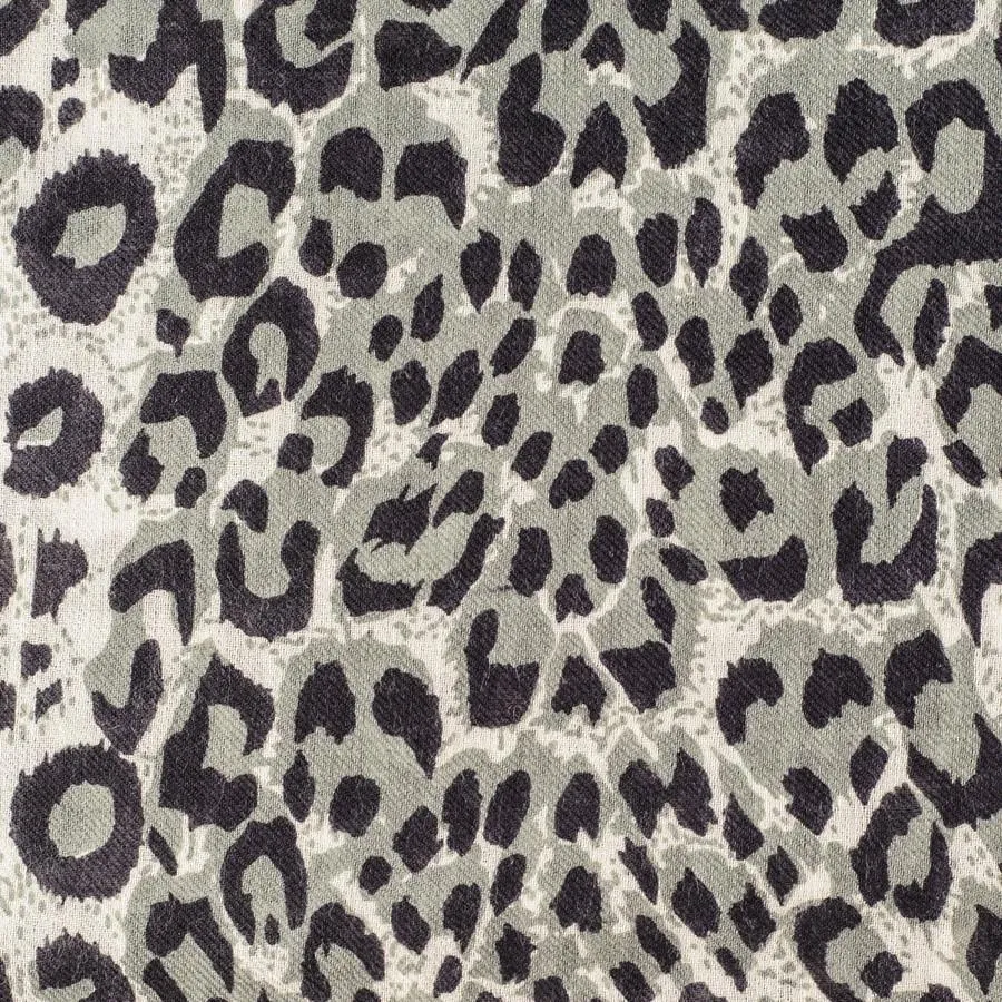 Black Leopard Print Cashmere and Silk Scarf