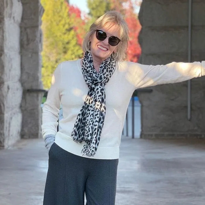 Black Leopard Print Cashmere and Silk Scarf