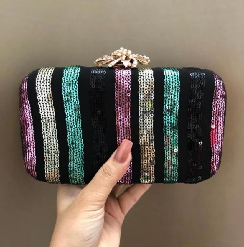 Black sequins clutch box cocktail purse