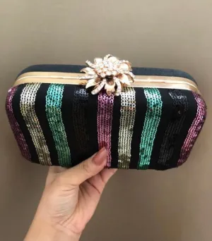 Black sequins clutch box cocktail purse