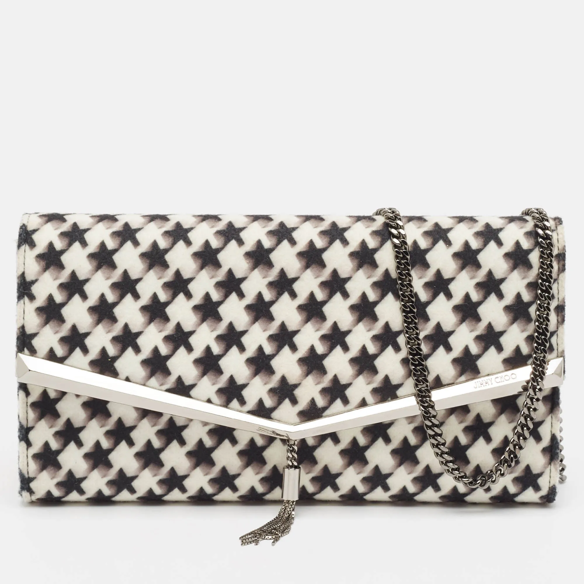 Black/White Star Print Wool Elish Chain Clutch