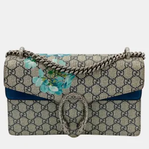 Blue/Beige GG Supreme Canvas and Suede Small Dionysus Blooms Shoulder Bag