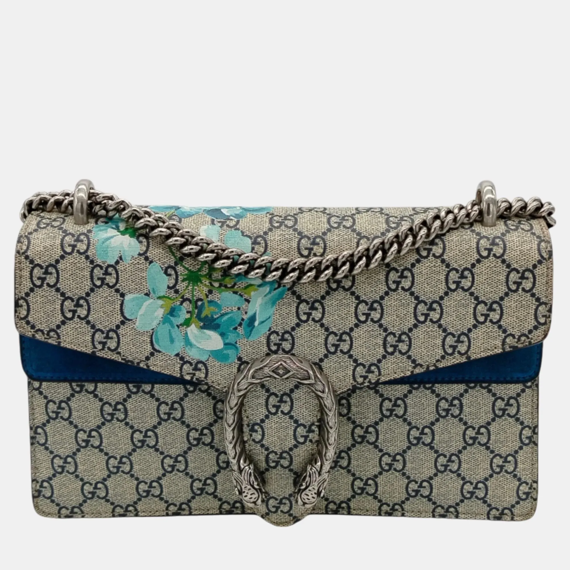 Blue/Beige GG Supreme Canvas and Suede Small Dionysus Blooms Shoulder Bag