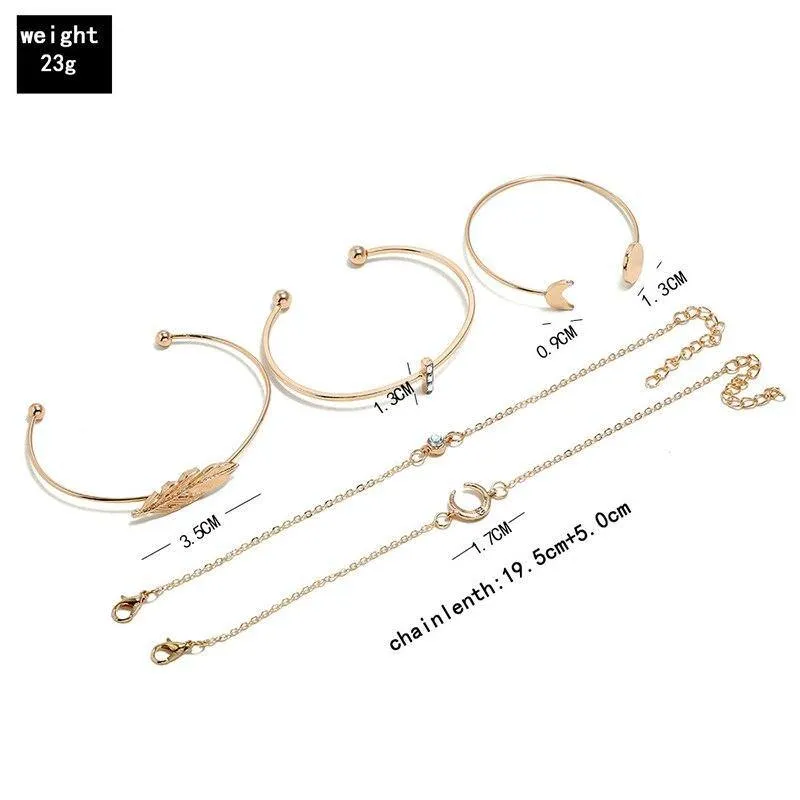 Bohemian Black Rope Chain Bracelet Set For Women Aircraft Moon Leaf