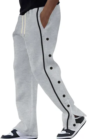 Casual Sweatpants for Men Side Button Elastic Waist Drawstring Active Running Jogging Pants Not Tear Away