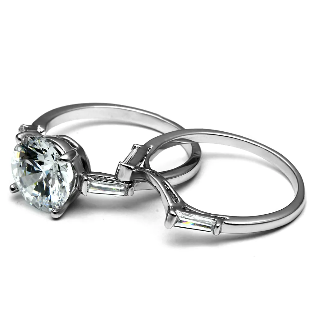 CJE2878 Wholesale Women's Stainless Steel AAA Grade CZ Clear Ring Set