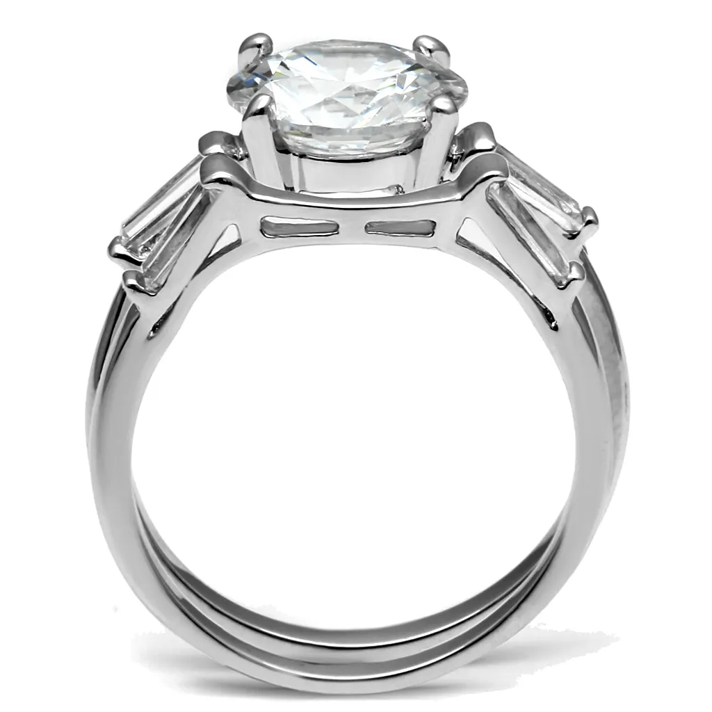CJE2878 Wholesale Women's Stainless Steel AAA Grade CZ Clear Ring Set