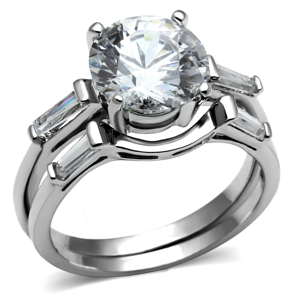 CJE2878 Wholesale Women's Stainless Steel AAA Grade CZ Clear Ring Set
