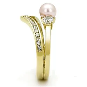 CJE3126 Wholesale Women's Stainless Steel IP Gold Rose Synthetic Pearl Ring