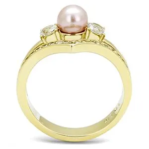 CJE3126 Wholesale Women's Stainless Steel IP Gold Rose Synthetic Pearl Ring