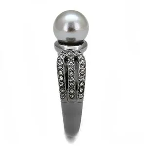 CJE3170 Wholesale Women's Stainless Steel IP Light Black Gray Synthetic Pear Fashion Ring