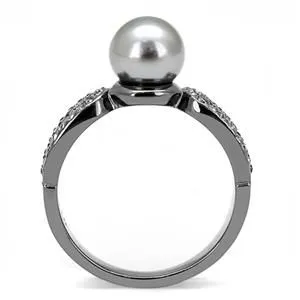 CJE3170 Wholesale Women's Stainless Steel IP Light Black Gray Synthetic Pear Fashion Ring