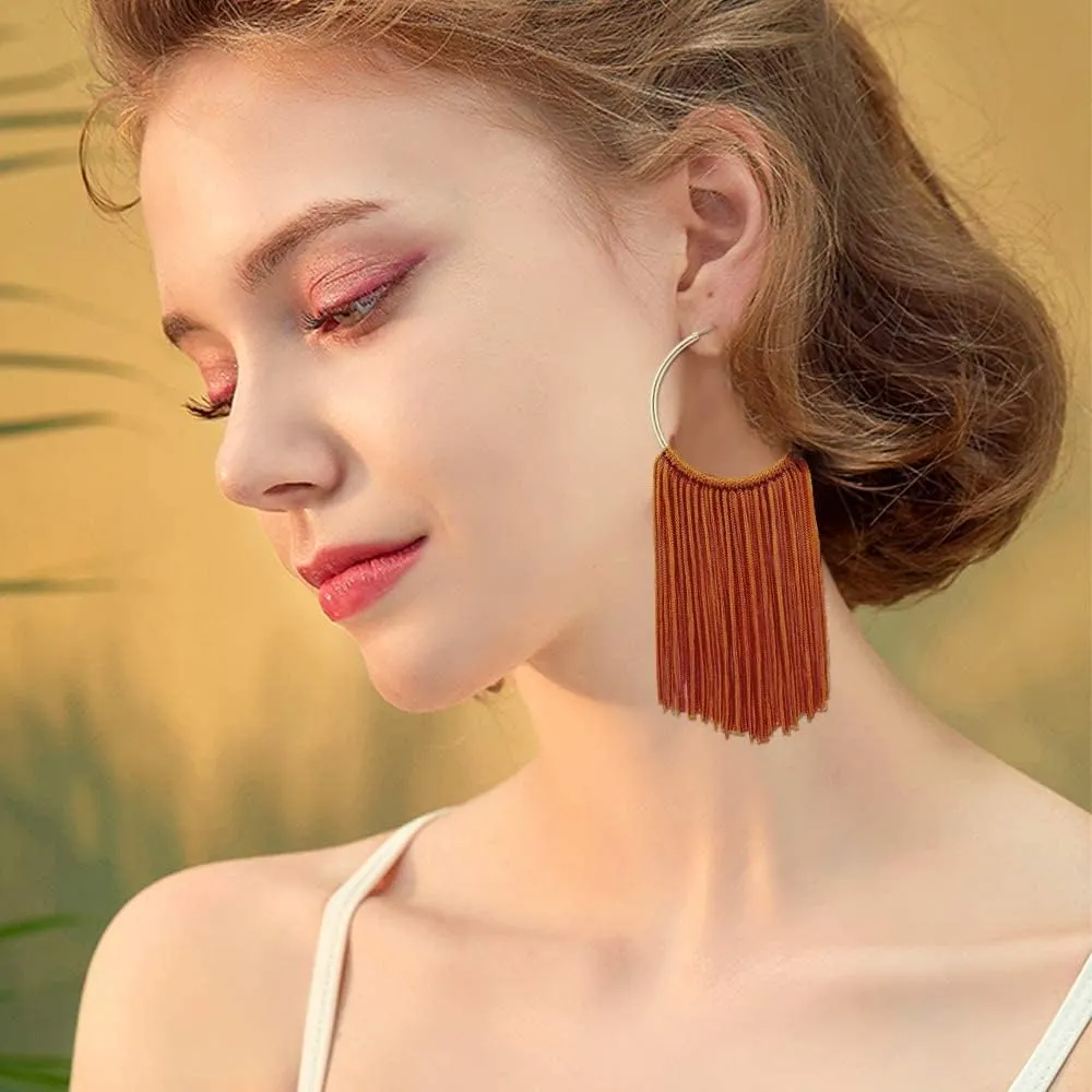 Coiris Boho Tassel Earrings for Women Bohemian Hoop Drop Tassels Western Earrings Dangle Country Earrings Summer Beach Long Tassels Earrings for Women