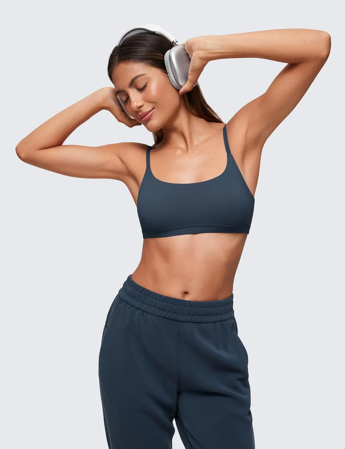 CRZ YOGA Softhold Women's Double Lined Bralettes - Scoop Neck Adjustable Straps Unlined Cami Wireless T-Shirt Everyday Bra