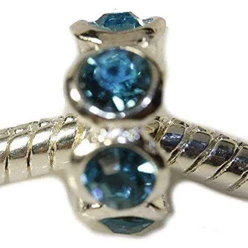 Decmeber Blue Birthstone  Rhinestone Charm European Bead Compatible for Most European Snake Chain Bracelet
