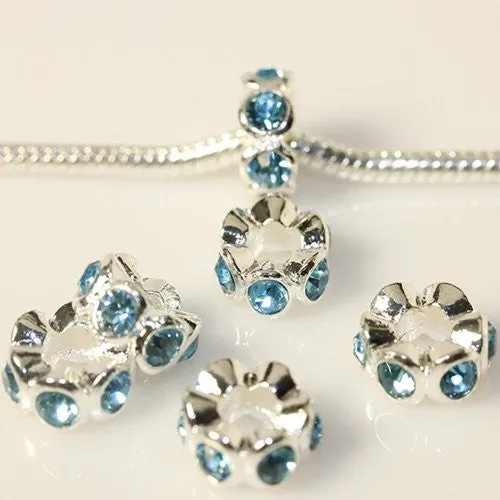Decmeber Blue Birthstone  Rhinestone Charm European Bead Compatible for Most European Snake Chain Bracelet