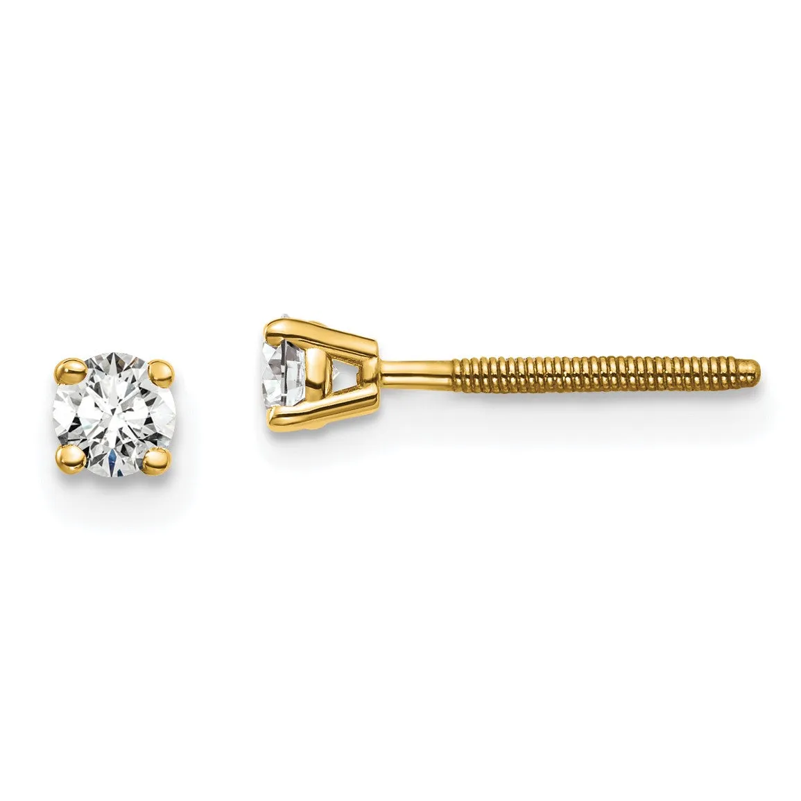 EcoLove 1/5 CTW Round GHI or IGI or GSI Certified Lab Grown Diamond Stud Screwback Earrings in 14KT Yellow Gold