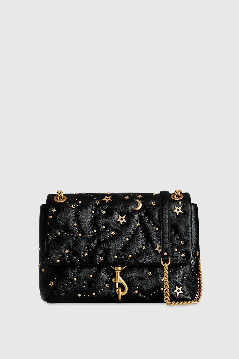 Edie Flap Shoulder With Celestial Studs Bag In Black/Antique Brass