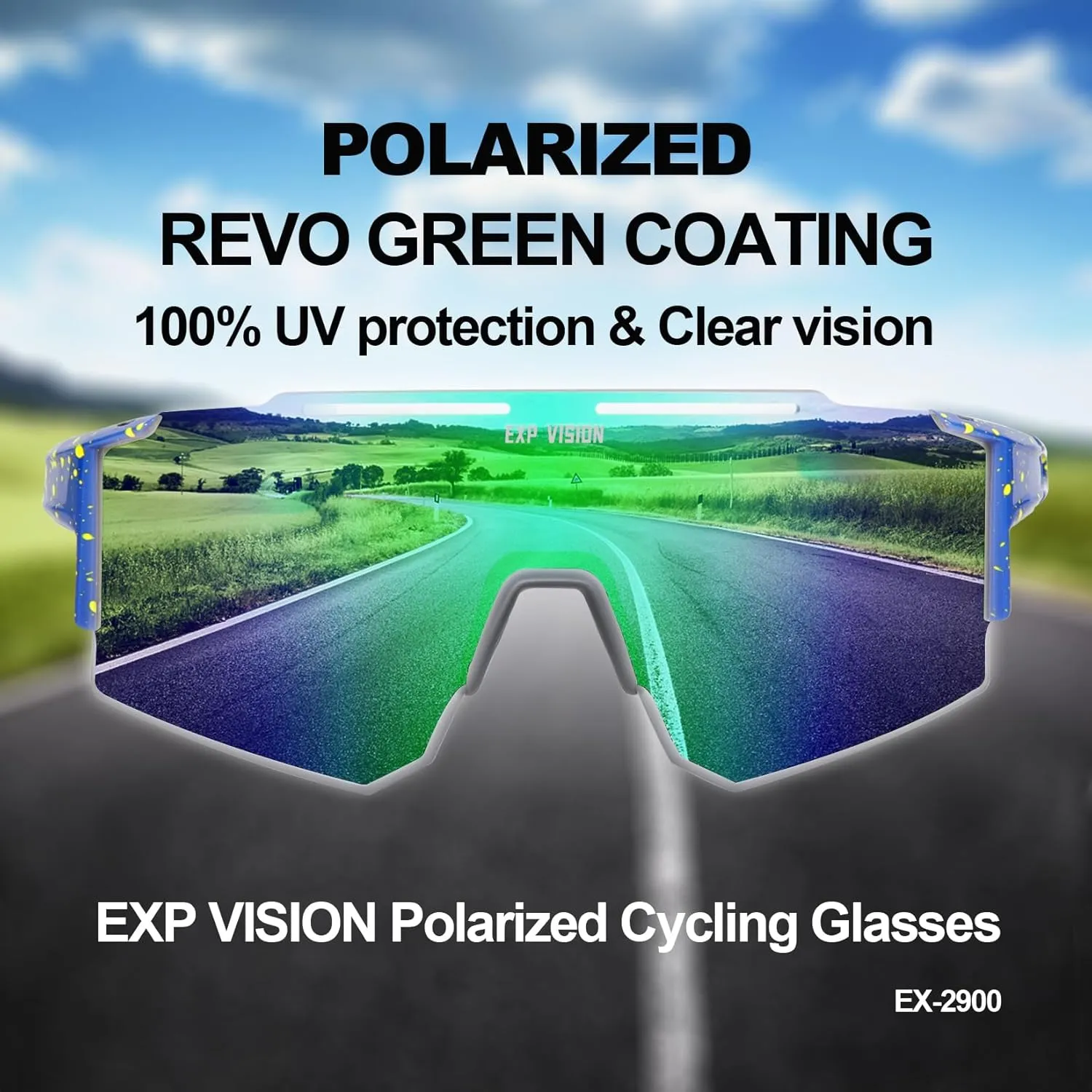 EXP VISION Polarized Cycling Glasses, UV 400 Sports Sunglasses Biking Goggles Running Hiking Golf Fishing Driving