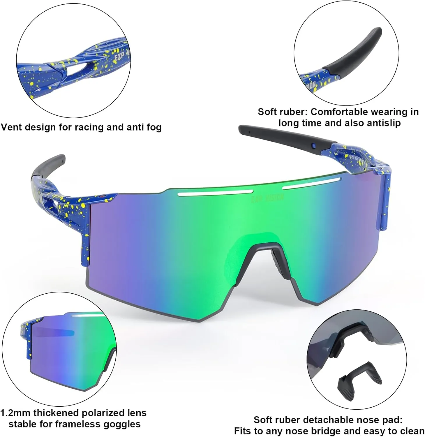 EXP VISION Polarized Cycling Glasses, UV 400 Sports Sunglasses Biking Goggles Running Hiking Golf Fishing Driving
