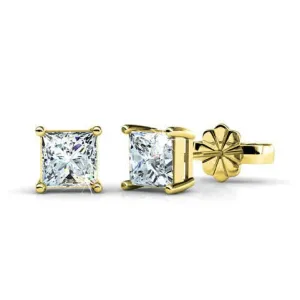 Fabulous 0.50CT Princess Cut Diamond Stud Earrings in 14KT Yellow Gold