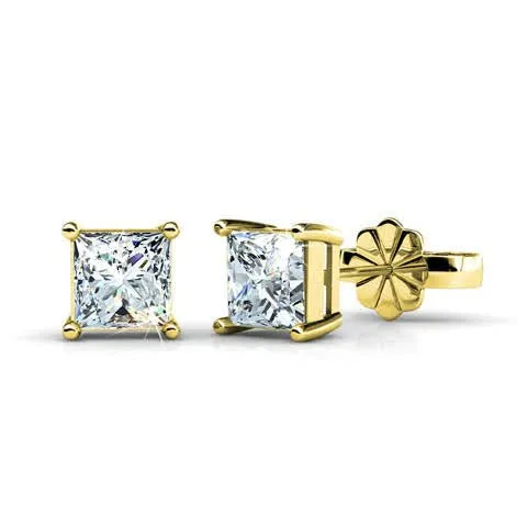 Fabulous 0.50CT Princess Cut Diamond Stud Earrings in 14KT Yellow Gold