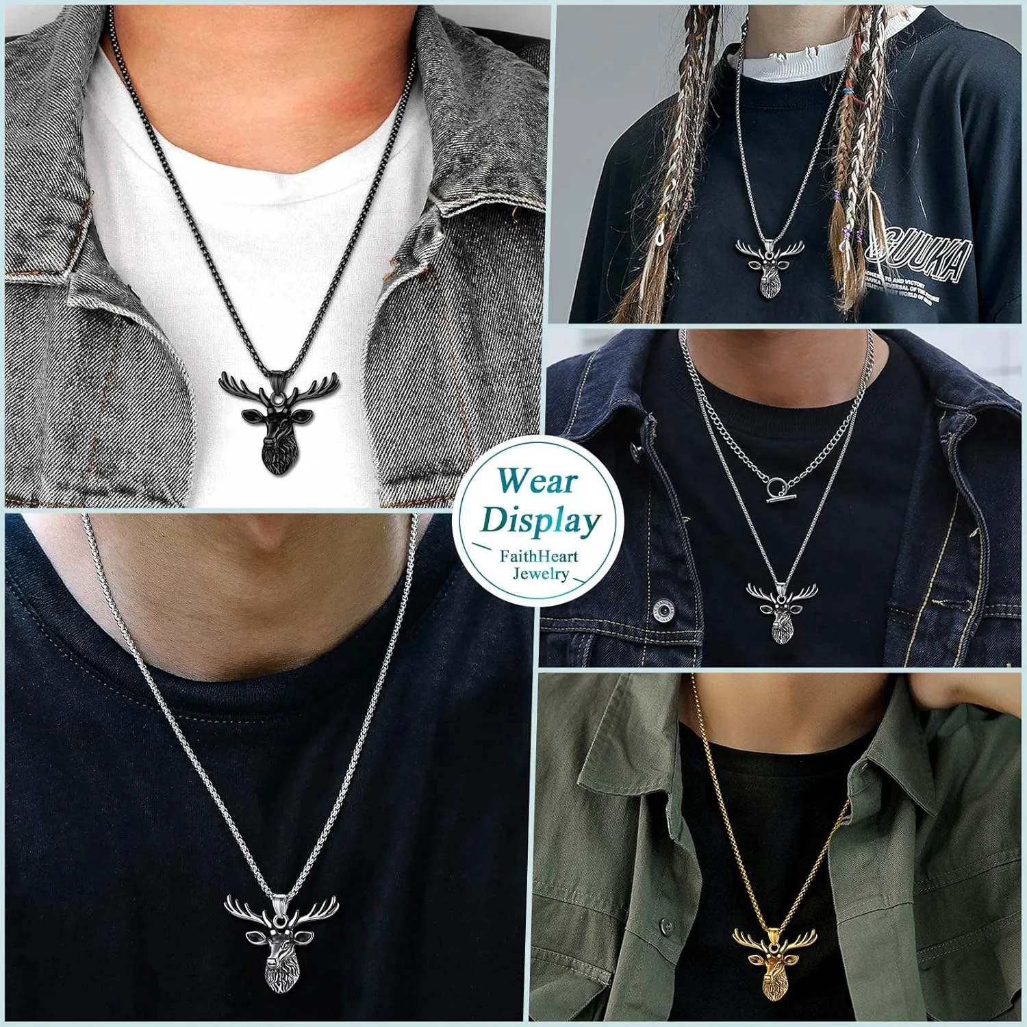 FaithHeart Antler Necklace for Women, Vintage Viking Deer Pendant Necklace, Stainless Steel Christmas Jewerly Gift with Delicate Box