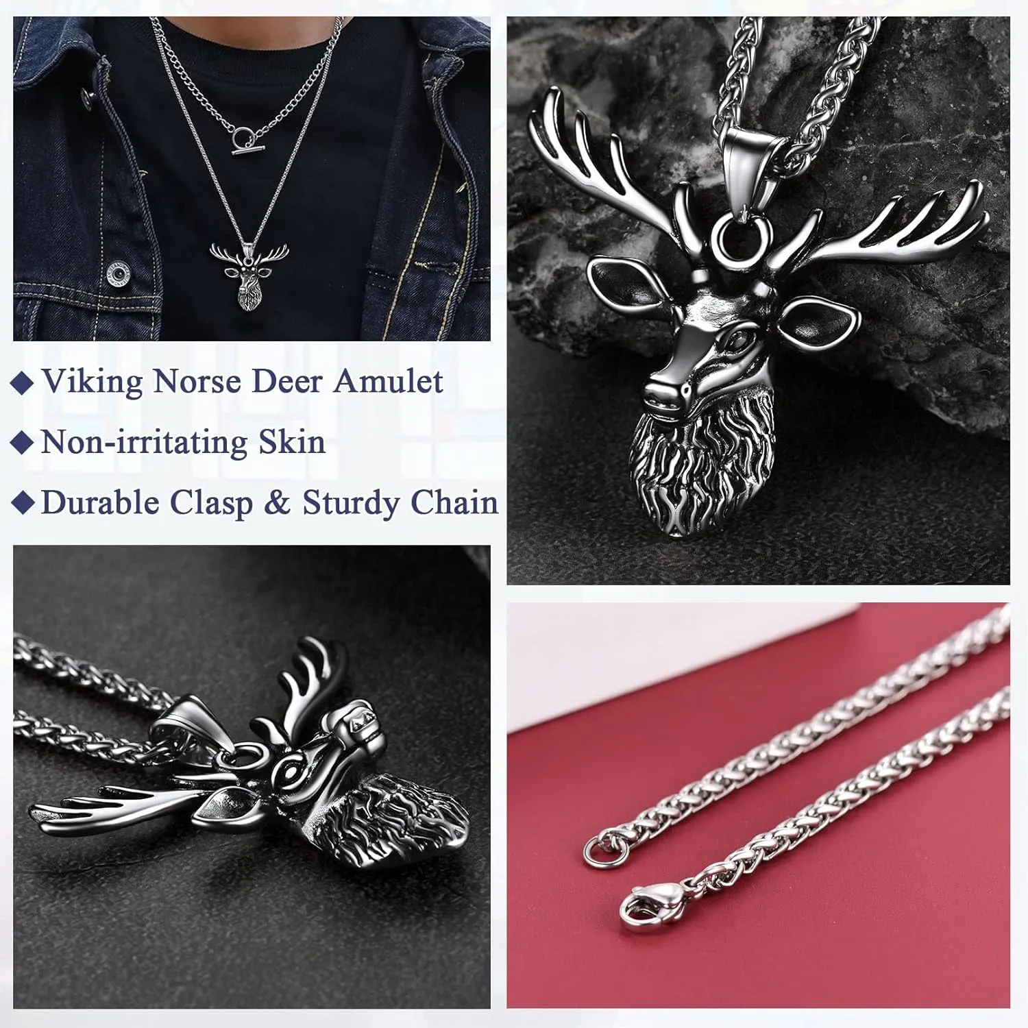 FaithHeart Antler Necklace for Women, Vintage Viking Deer Pendant Necklace, Stainless Steel Christmas Jewerly Gift with Delicate Box
