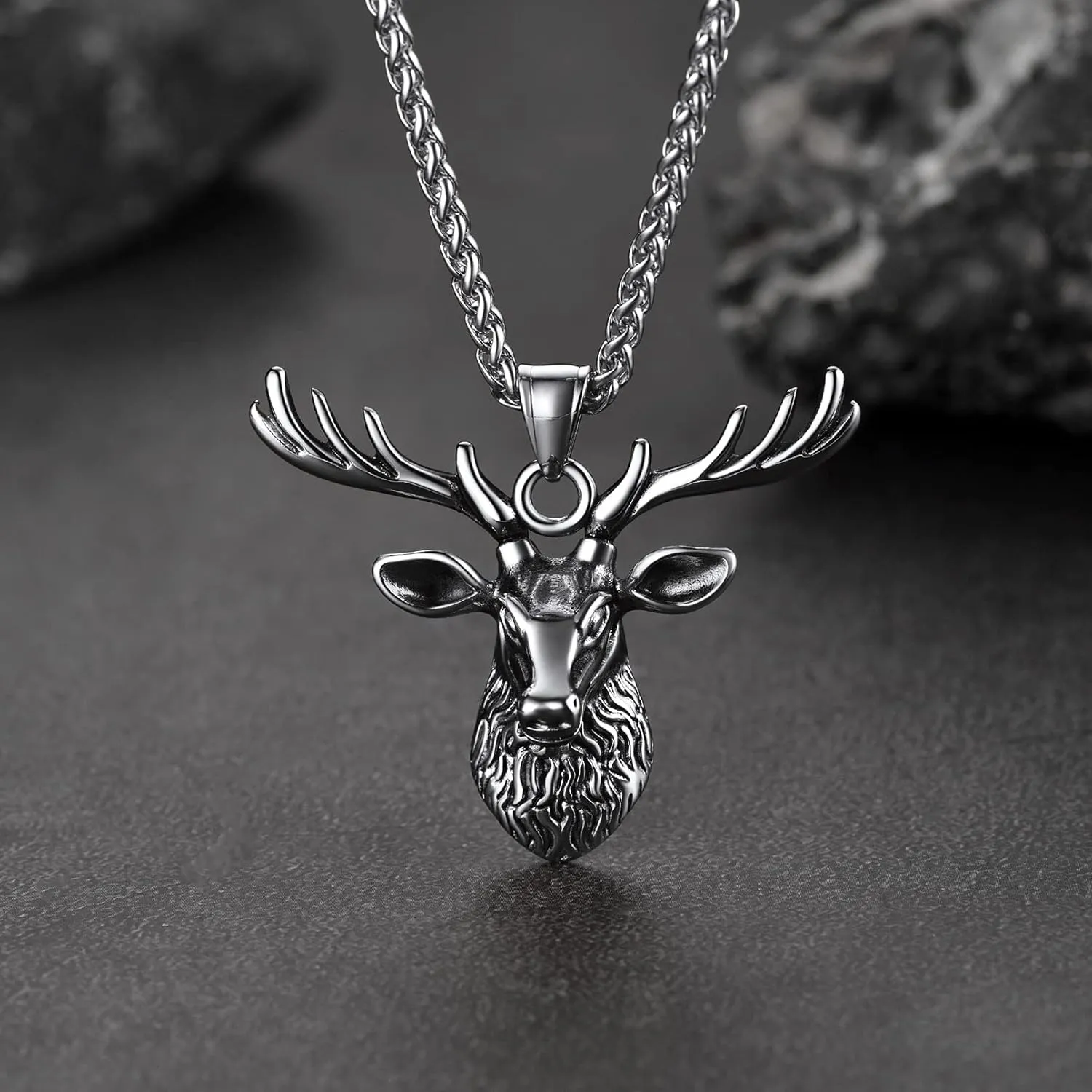 FaithHeart Antler Necklace for Women, Vintage Viking Deer Pendant Necklace, Stainless Steel Christmas Jewerly Gift with Delicate Box