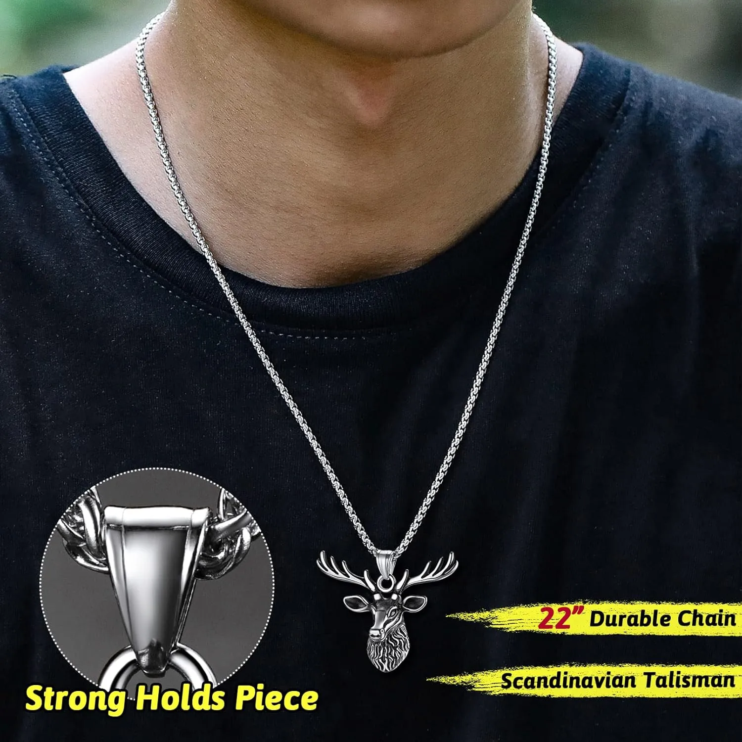 FaithHeart Antler Necklace for Women, Vintage Viking Deer Pendant Necklace, Stainless Steel Christmas Jewerly Gift with Delicate Box