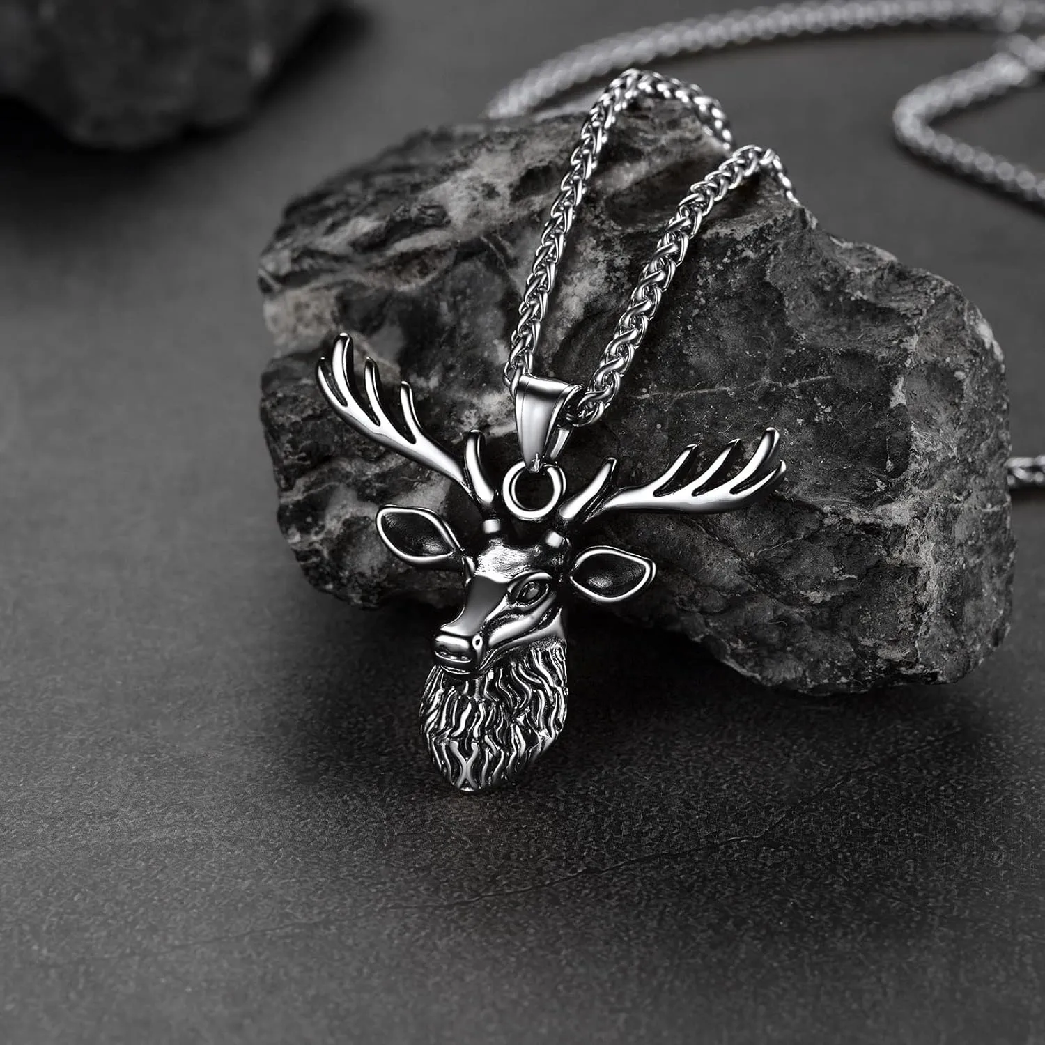 FaithHeart Antler Necklace for Women, Vintage Viking Deer Pendant Necklace, Stainless Steel Christmas Jewerly Gift with Delicate Box