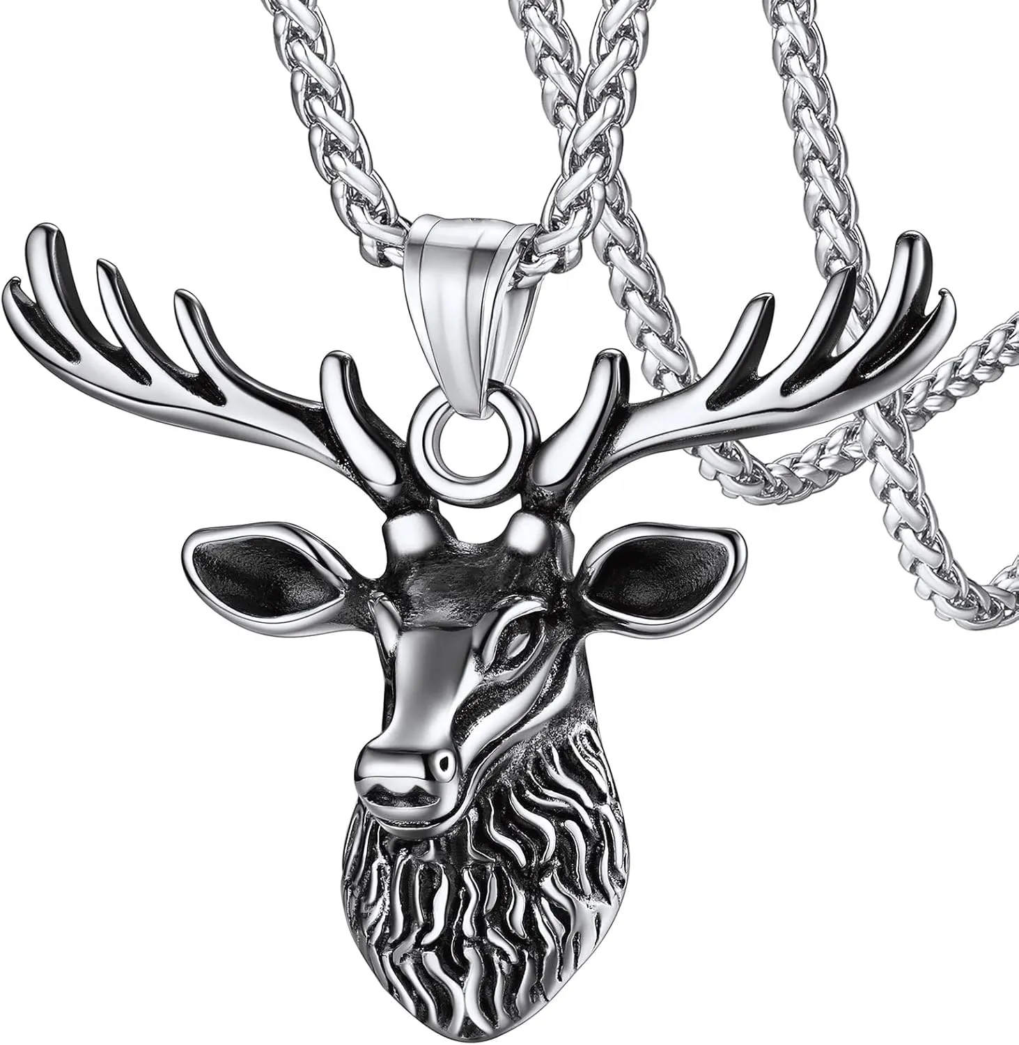 FaithHeart Antler Necklace for Women, Vintage Viking Deer Pendant Necklace, Stainless Steel Christmas Jewerly Gift with Delicate Box