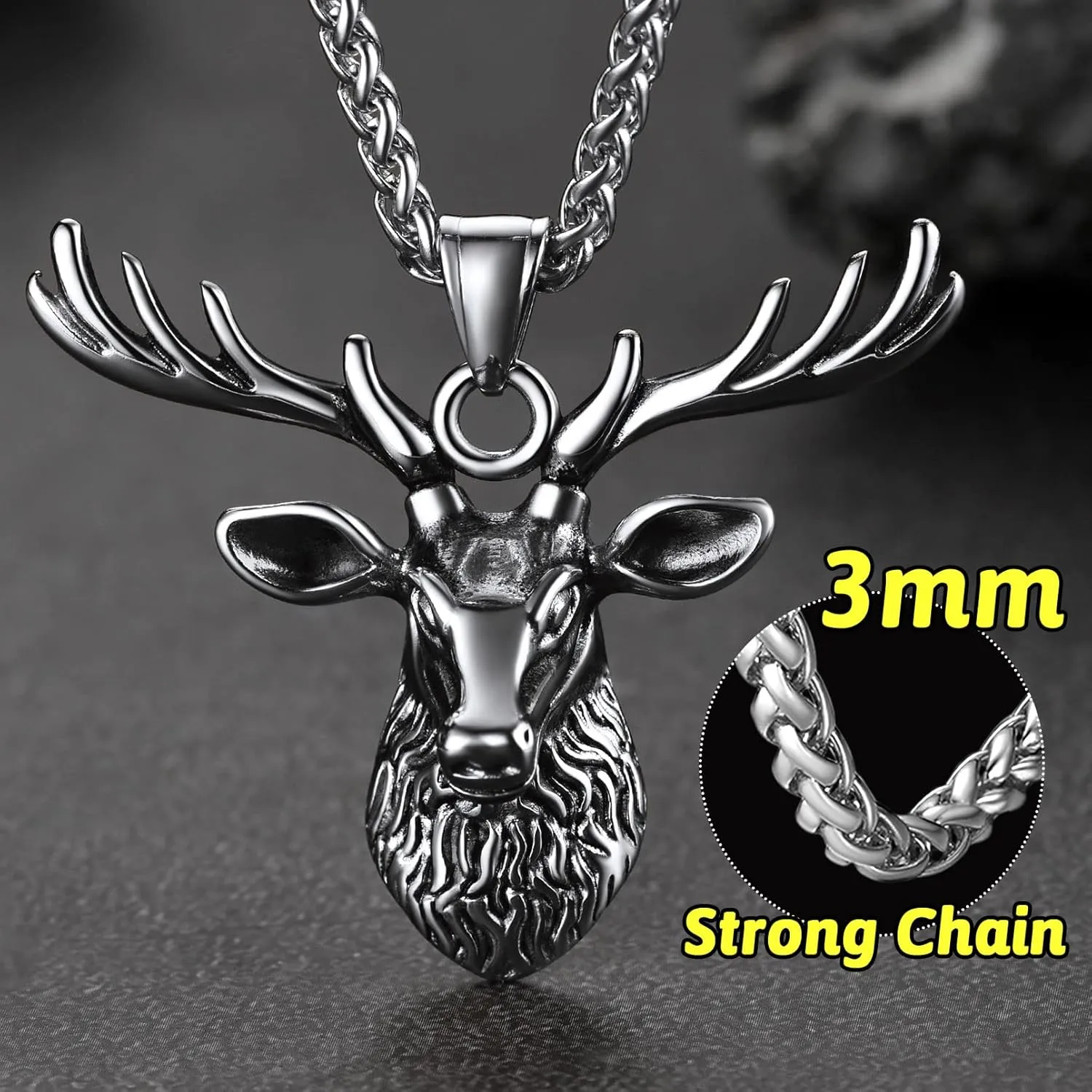 FaithHeart Antler Necklace for Women, Vintage Viking Deer Pendant Necklace, Stainless Steel Christmas Jewerly Gift with Delicate Box