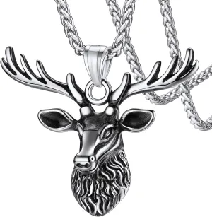 FaithHeart Antler Necklace for Women, Vintage Viking Deer Pendant Necklace, Stainless Steel Christmas Jewerly Gift with Delicate Box